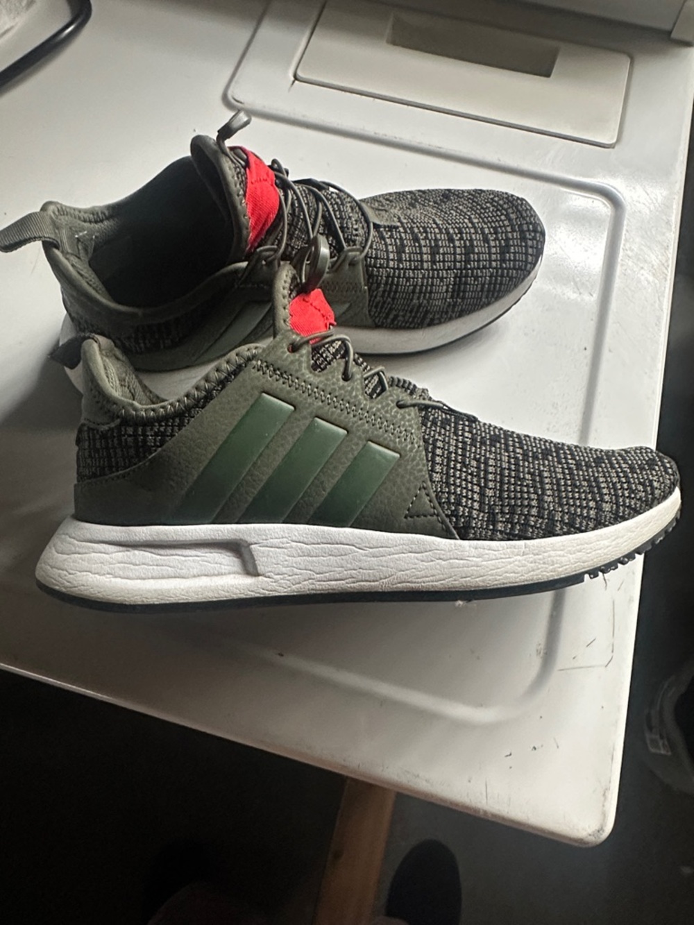 adidas Kids Sneakers Olive Green Black with Red Accent